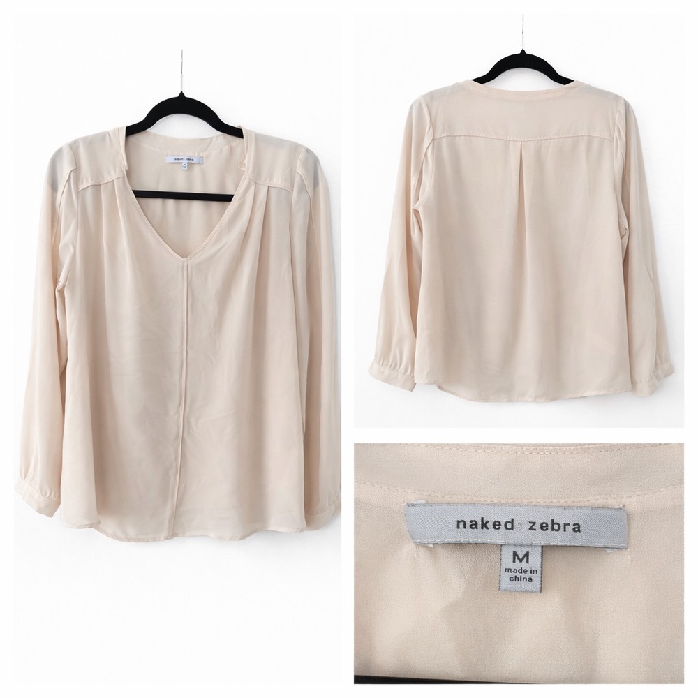 🦓 Naked Zebra Cream V-Neck Blouse – Size M